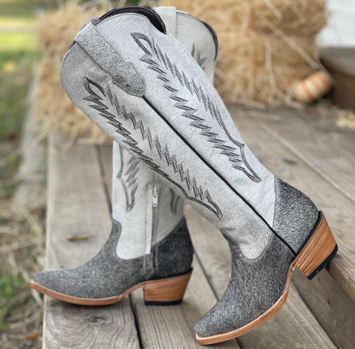 Grey Cowhide Tall Women’s Boots